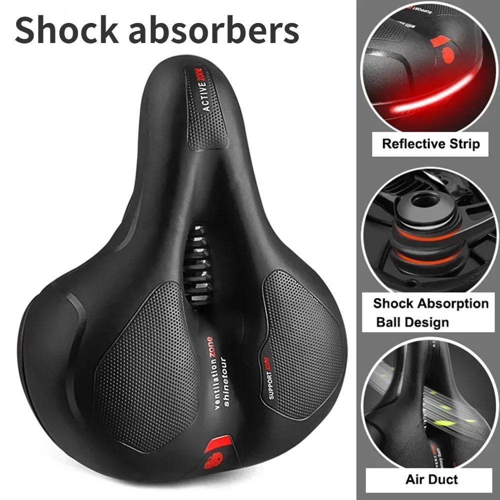 Hollow Breathable Bicycle Saddle Men Women MTB Road Bike Saddle Shock Absorbing Comfortable Big Butt Bike Seat Safety Warning