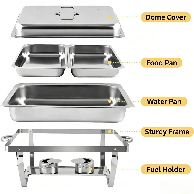 Stainless Steel Chafing Dish Foldable Alcohol Burner Buffet Stove Single & Double Grid Food Warmer for Catering