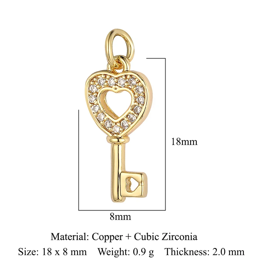 5 stks/partij Ster Hart Sleutel Koper Kubieke Zirkoon Charms Clover Lightning Hoefijzer Racket Maan Armband Oorbel Ketting Hanger