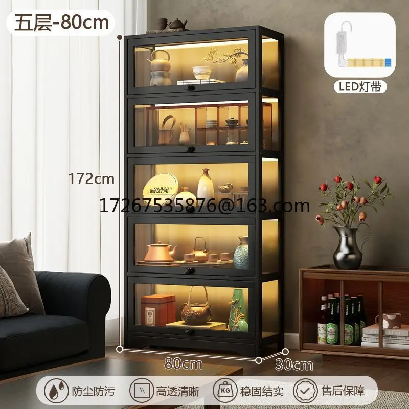 Shelf, tea cabinet, purple clay pot, tea set storage, retro Bogu frame with lamp and dust-proof new display cabinet