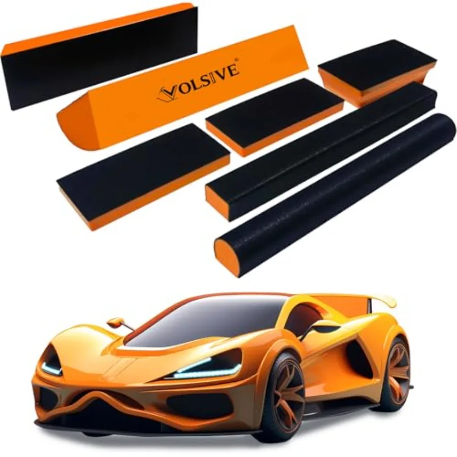 

VOLSIVE 7pcs Hand Set Rectangle Handheld Pad Hook and Loop Interchangeable Assorted Shapes for Sanding or Polishing in Auto Bod