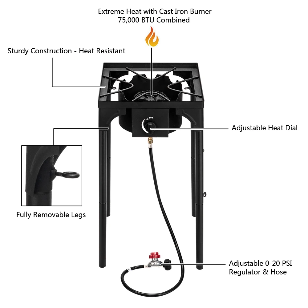 Fornello a Gas bruciatore quadrato un occhio quattro gambe 75000Btu senza Gas per campeggio all'aperto escursionismo picnic Barbecue cottura