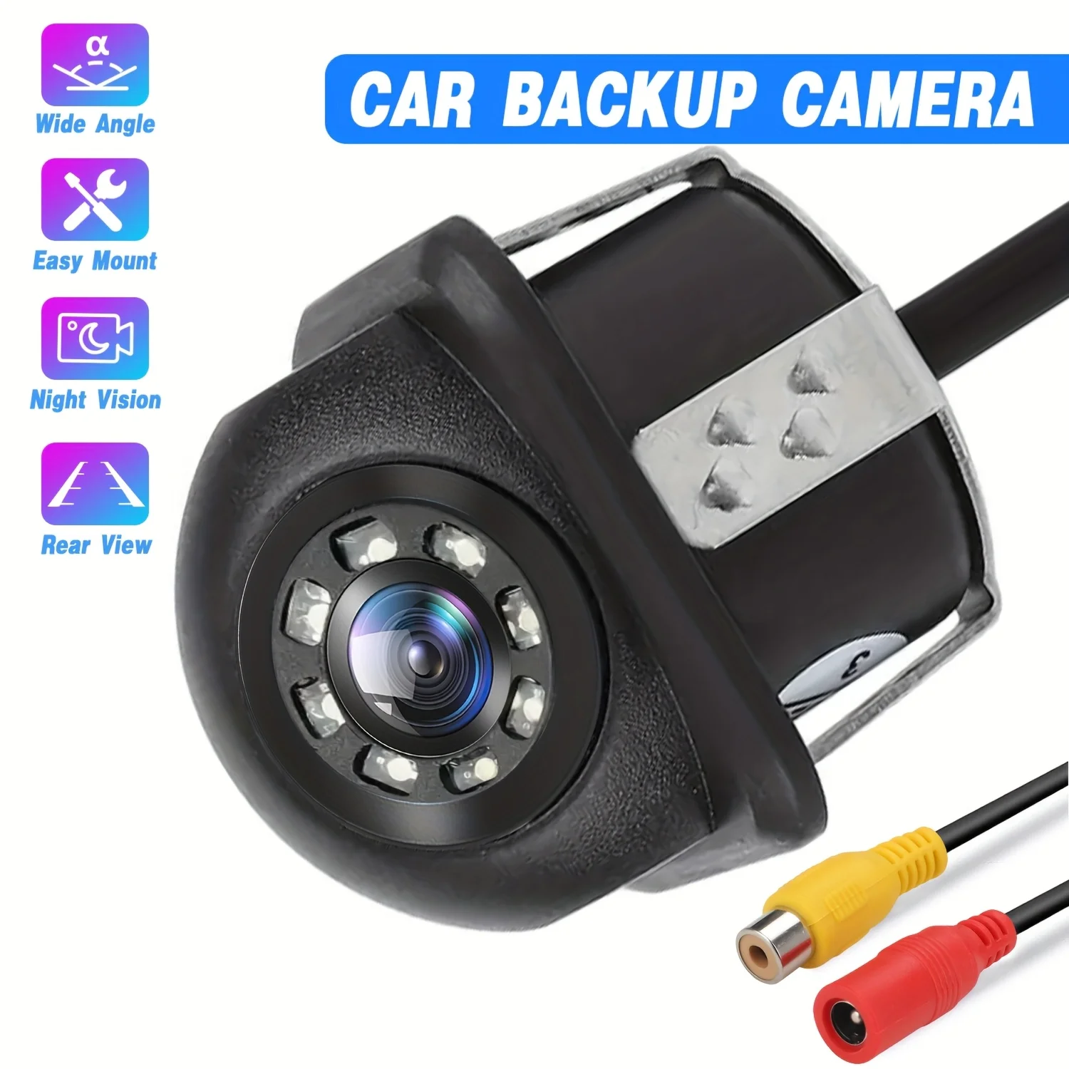 Car Backup Camera with 8 LED Lights, Wide Angle Rear View Reverse Camera for Sedans, SUVs, MPVs, Trucks & Pickups, Night Vision