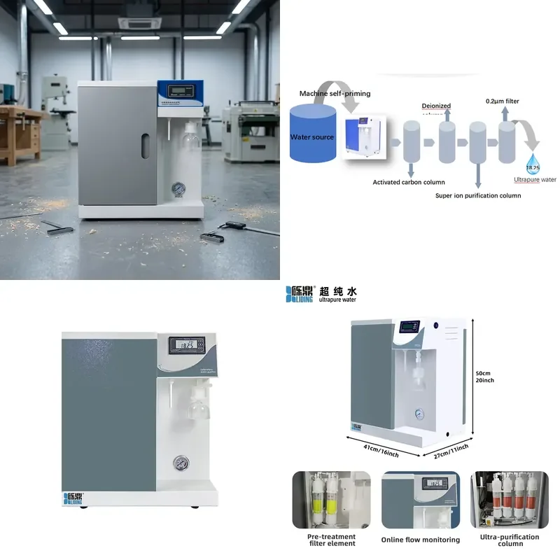Laboratory Ultrapure Water Generator Reverse Osmosis Ion Exchange Technology Resistivity 18.25M.cm Output 30L/H Service Life