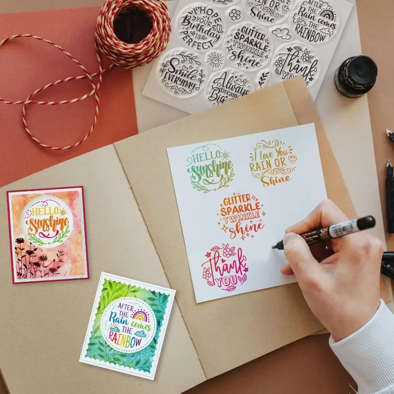 1 pc Weather Greeting Text Clear Stamps for Card Making Greetings Sun Rainbow Sentiment Word Transparent Silicone Stamps