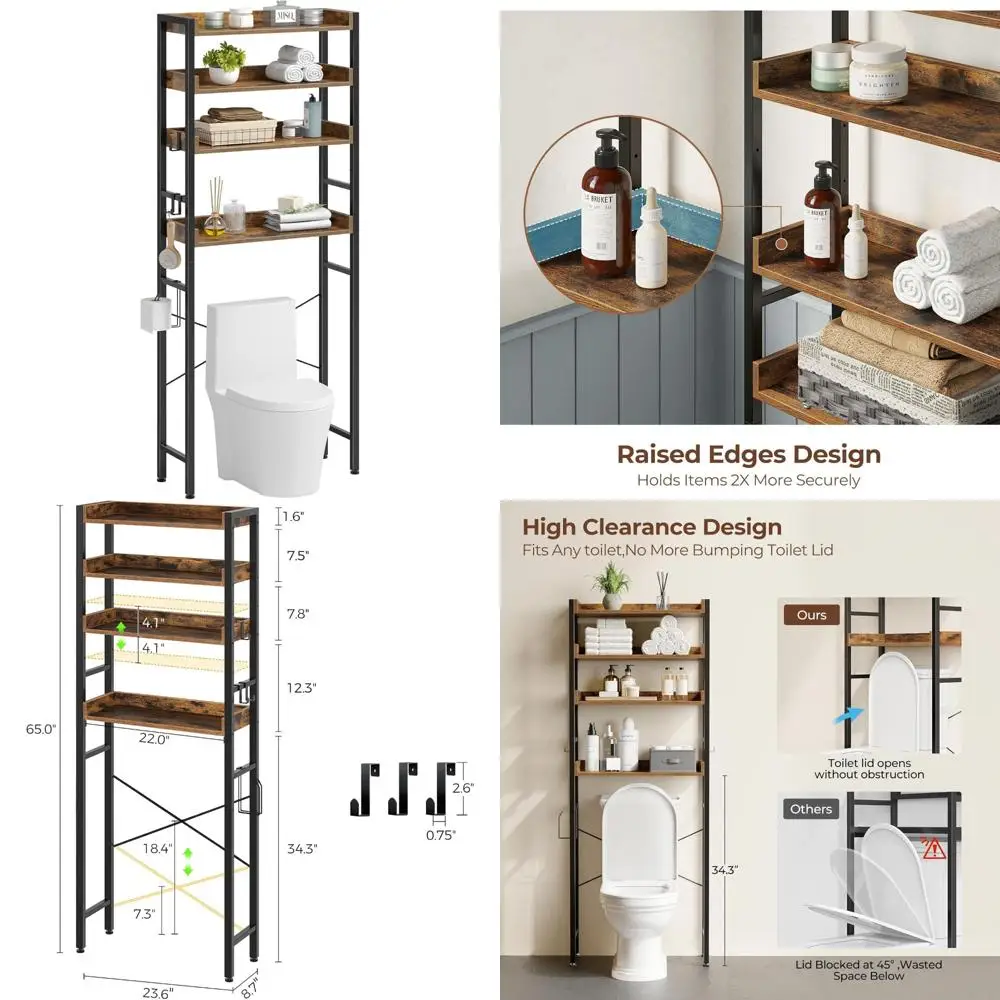 

3-Tier Over Toilet Storage Rack, Adjustable Shelving Bathroom Organizer, Space-Saving Solution