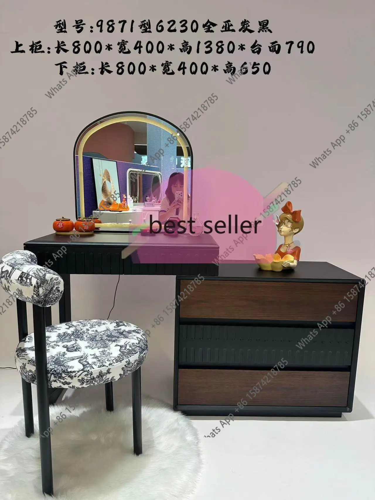 Tt New Chinese Dresser Retro Texture Bedroom Makeup Table Italian High-end Light Luxury Retractable Side Cabinet