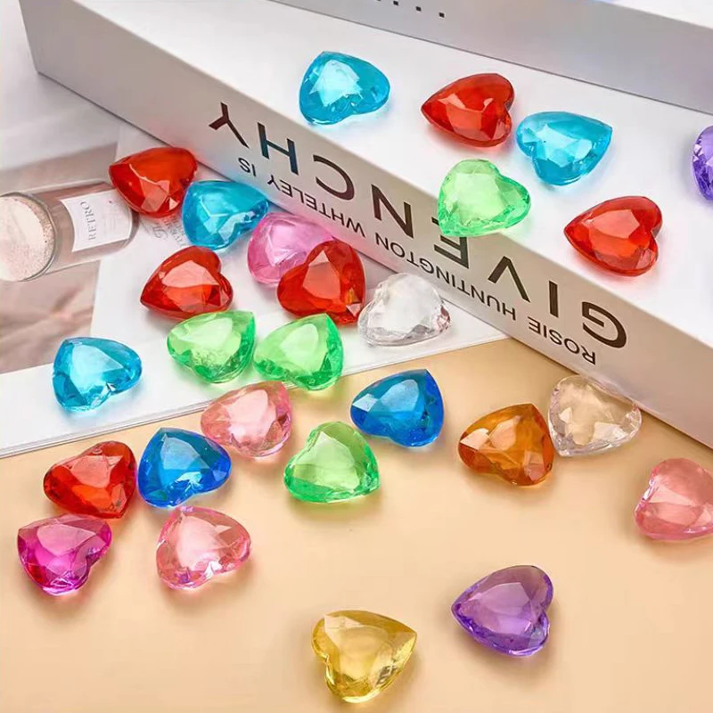 

150PCS Heart Shaped Acrylic Diamond Gems 25MM Carnival Treasure Classroom Prizes Regalos Cumpleaños Niños Para Invitados