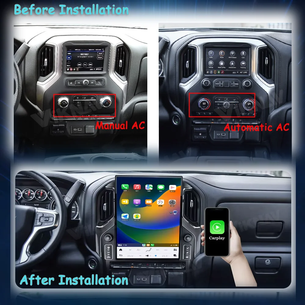 VIKNAV 15.6 Inch Car Radio For Chevrolet Silverado GMC SIERRA 2019-2023 Android 13 Car GPS Navigation Multimedia Player