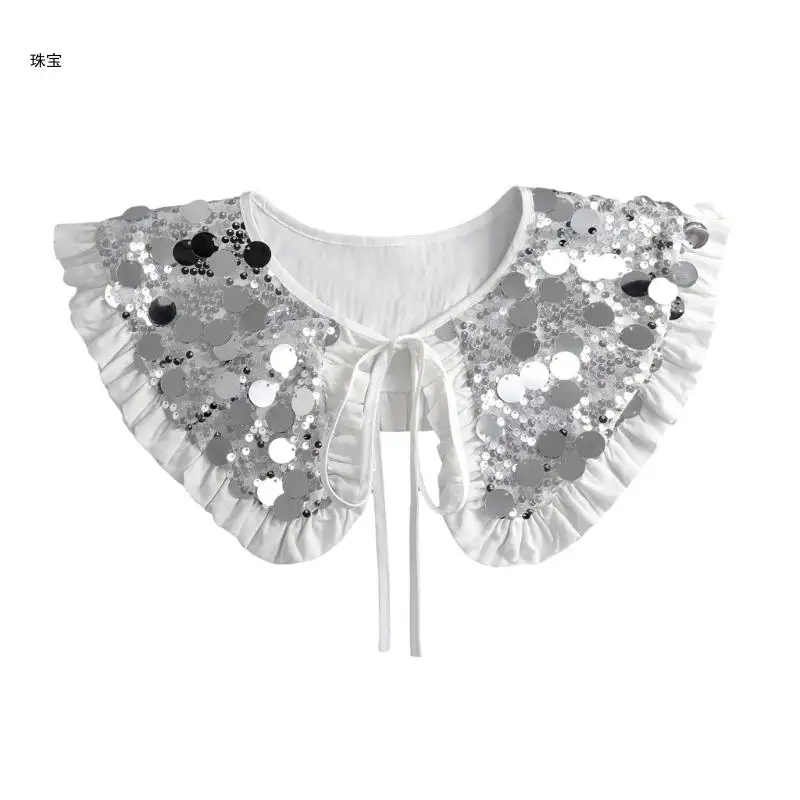 

X5QE Sophisticated Women’s Mini Cape False Collar Shawl with Sequins for Evening Wear