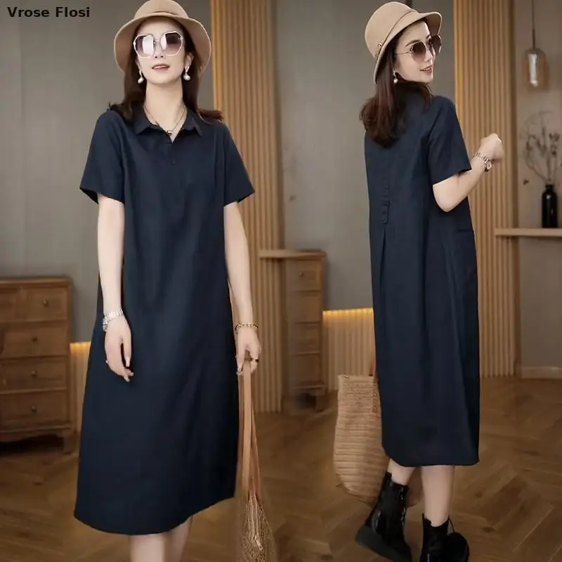 Vestido de verano para mujer, prenda de vestir femenina, elegante, ajustada, informal, de manga corta, Falda recta de lino, novedad de 2024