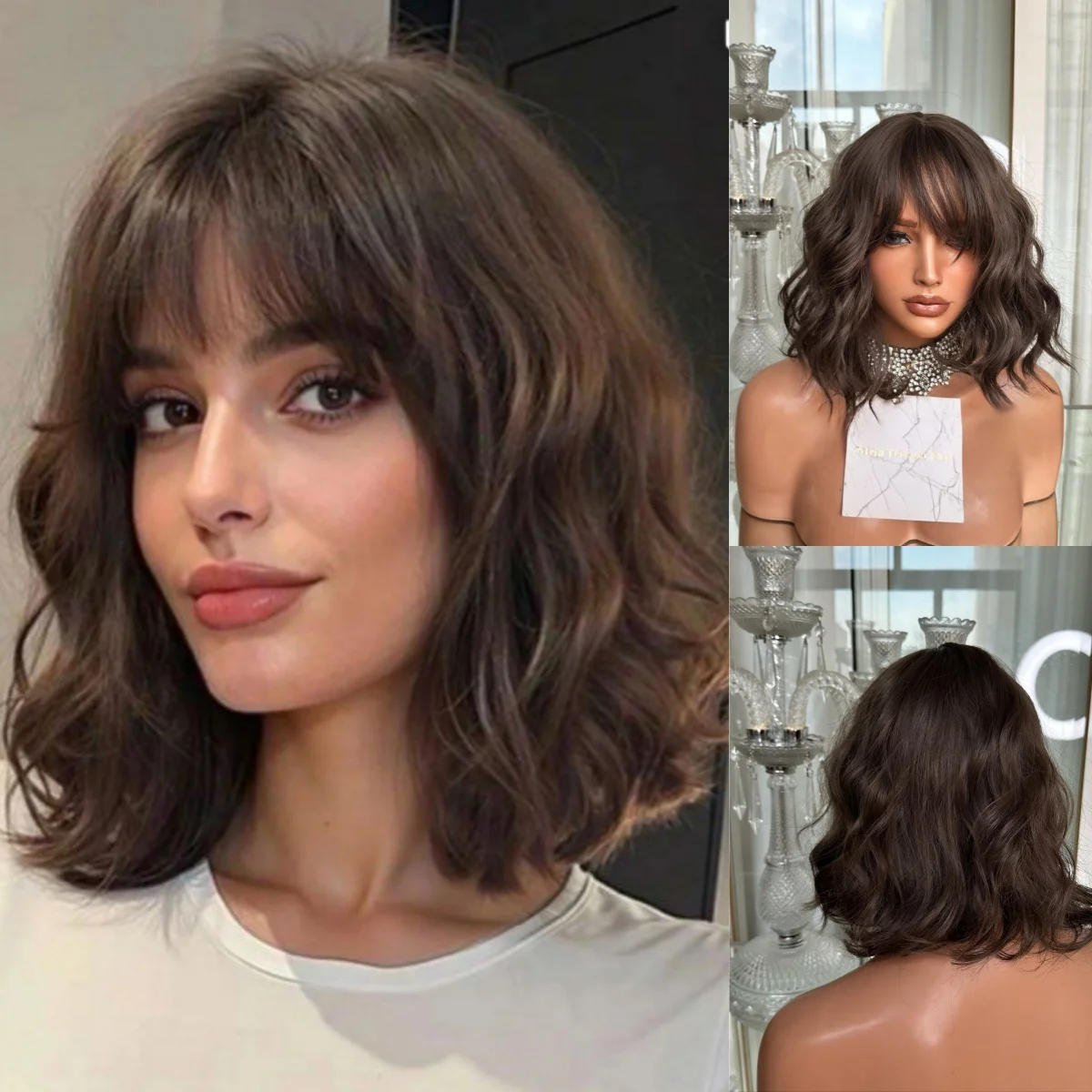 

Новый стиль, темно-коричневый 13*4 HD, прозрачный парик спереди, женский парик, короткие волны, бесклеевые парики, синтетические парики, повседневные вечерние б/у