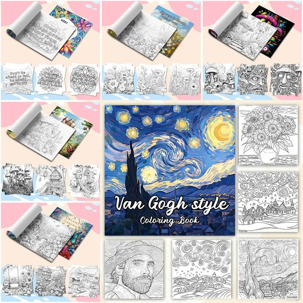 20 sheets Paper Coloring Book Graffiti Van Gogh style Graffiti Painting Book Flower butterfly Doodles Book Christmas