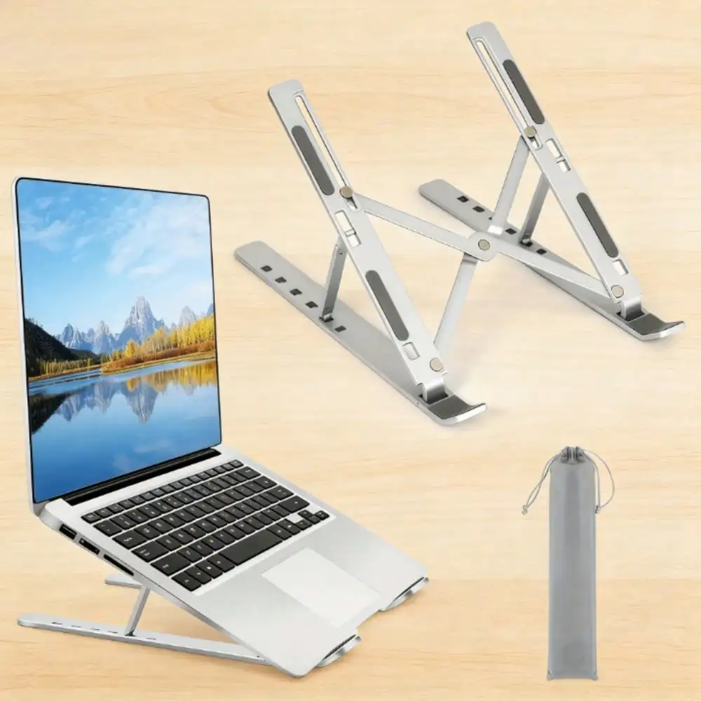 Adjustable Aluminum Laptop Stand - 6-Level Height, Foldable & Portable Design For 8-16" Laptops, Enhanced Ventilation & Heat