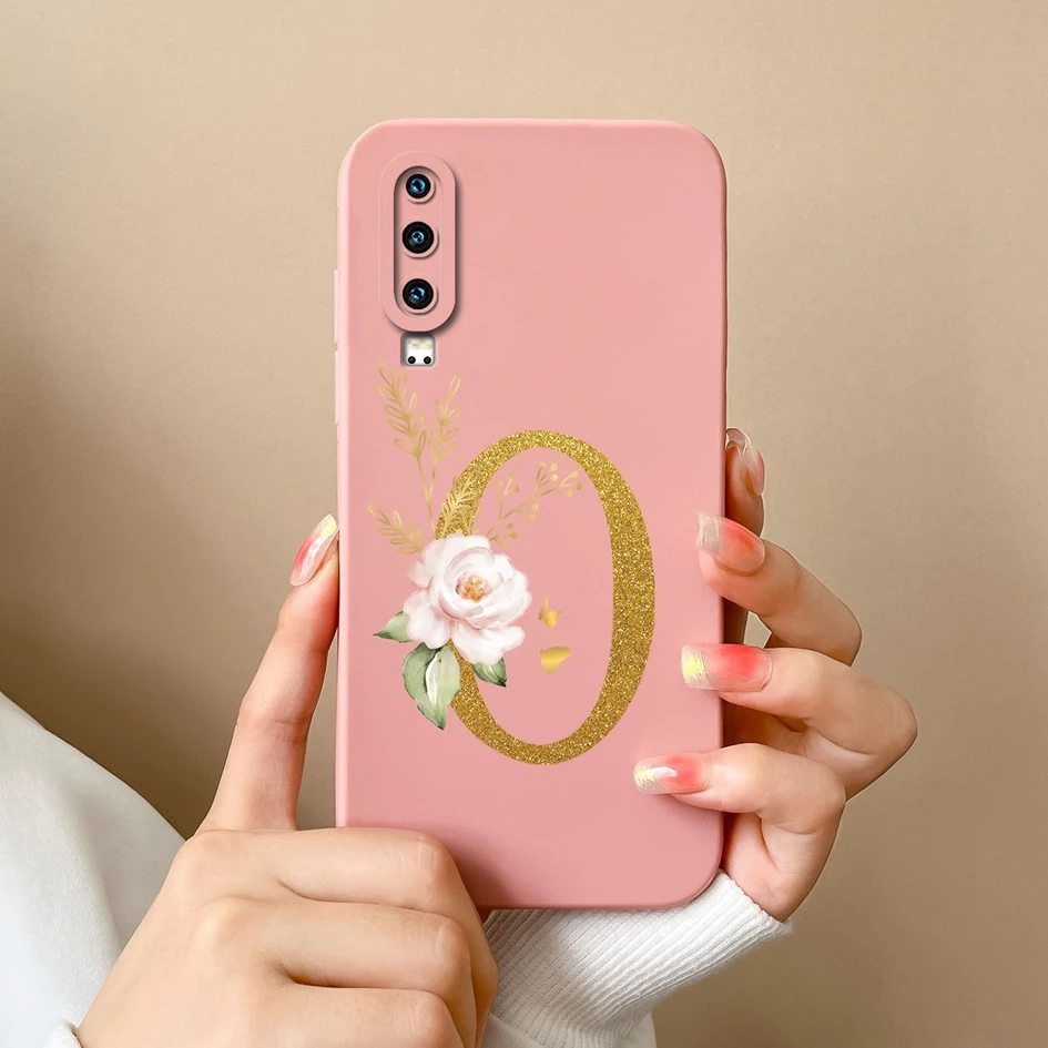 حافظة سيليكون سائلة لهاتف هواوي p30 pro lite p30 pro ، غطاء خلفي بحروف من a إلى z ، حافظة لينة لواقي شاشة الهاتف