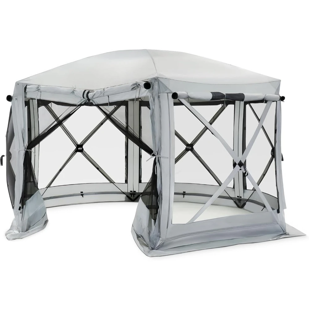 

Pop Up Screen Tent, Outdoor Camping Gazebo Canopy, Pavilion, 12.5', Gray - Heavy-Duty Portable Screened Shelter