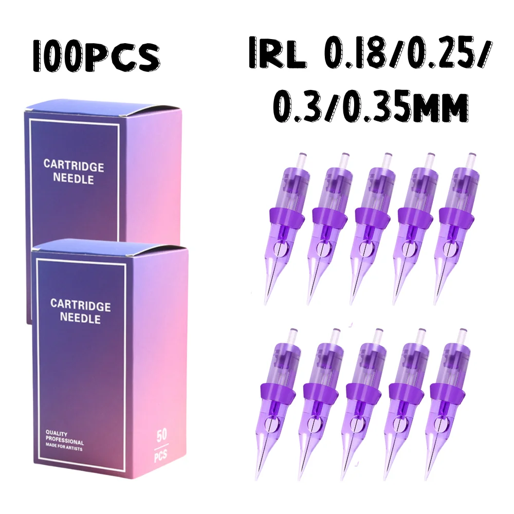 

100 шт. 1RL 0,18/0,25/0,3/0,35 мм картридж с иглами для татуировки, круглый лайнер, стерилизованный картридж для перманентной татуировки для макияжа, принадлежности