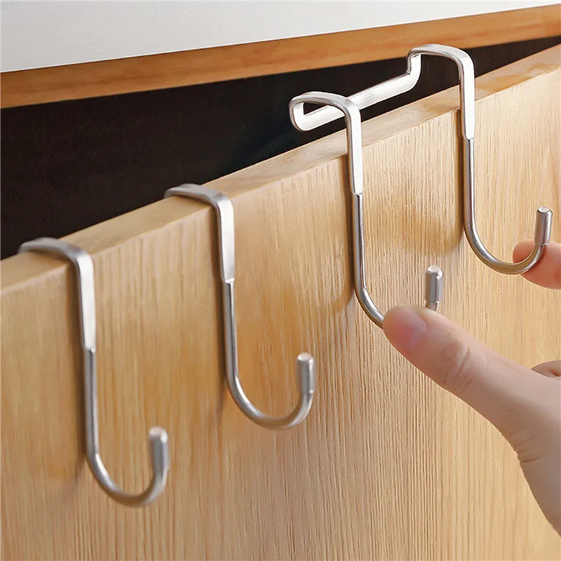 

Shower Door Hook Stainless Steel Over Frameless Glass Hanger Bath Towels Clean Ball Squeegee Holder Rack S-Shape Drilling-Free