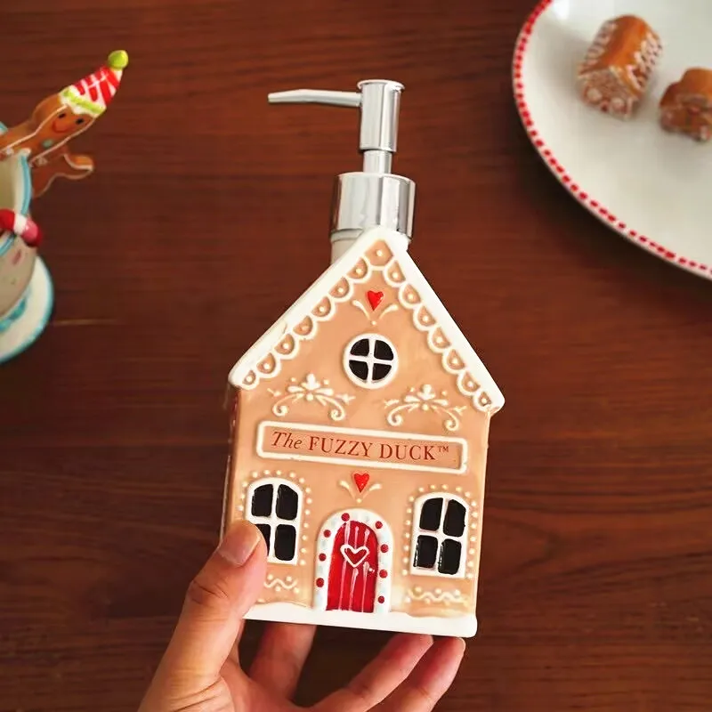 WHYOU- Gingerbread Man House Emulsion Latex Hand Washing Liquid Bottles, Bathroom Accessories Set,Home Decoration,Christmas Gift