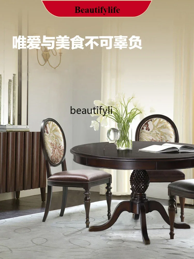 

Q132 American Country Solid Wood Dining Table Oak round Dining Table French Retro Distressed Long Table