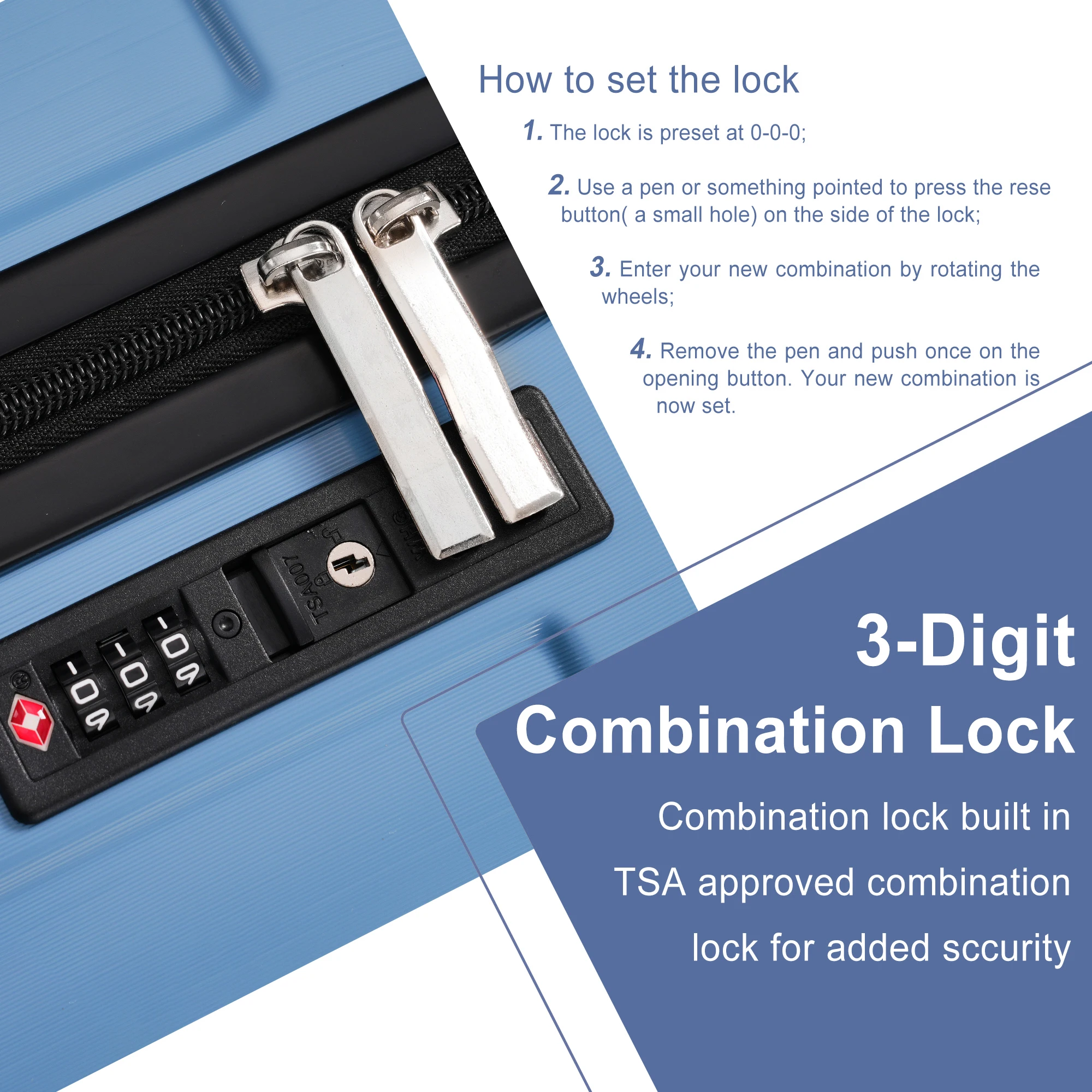 Koper Kabin Hardshell 20-Inci, Koper ABS Ringan dan Tahan Lama dengan Roda Spinner, Kunci TSA Terintegrasi, 2 Kantong Penyimpanan, Biru