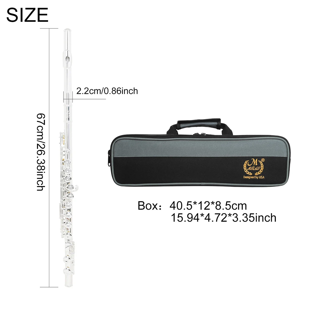 M MBAT 16 Closed Flute C Key with E-key Transverse Flute Ideal for Concert Performance Practicement Pro Woodwind instruments