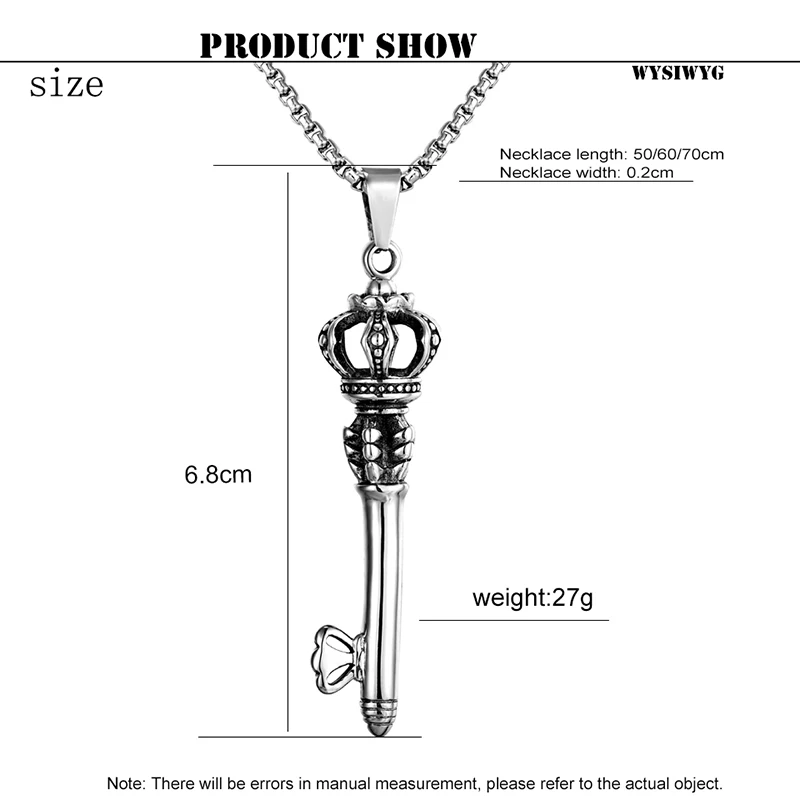 Man Personality Crown Key Pendant Necklace Woman\'s Stainless Steel Long Chain European American Retro casting Sweater Chain Gift