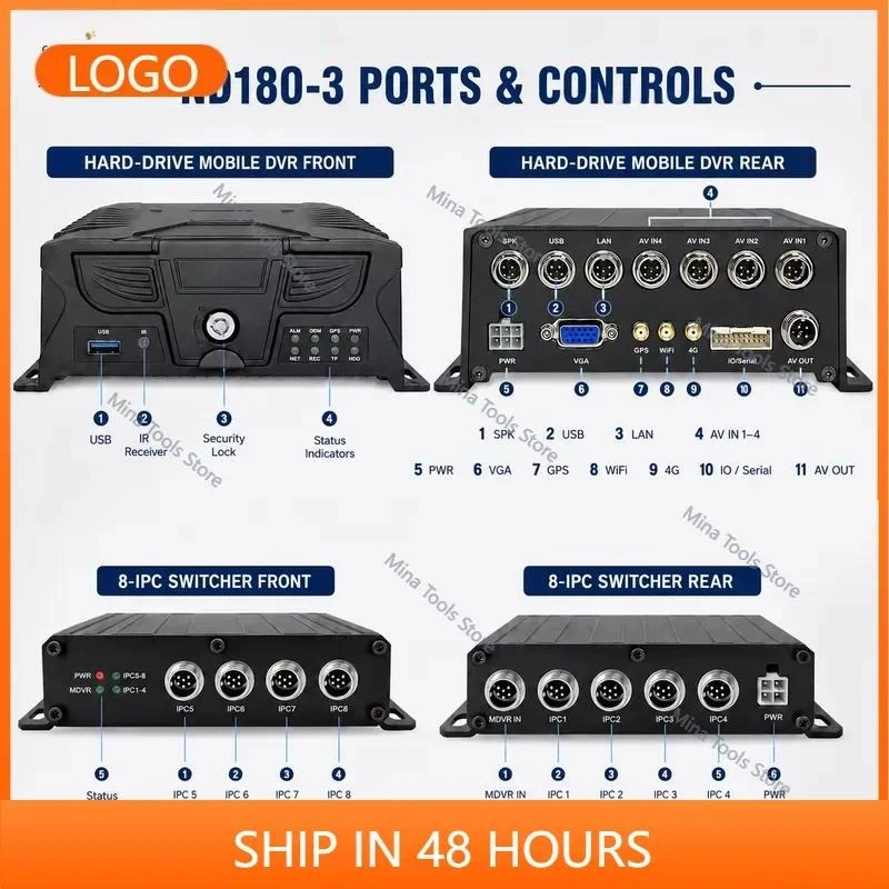 4G Vehicle Camera System 8CH IPC 4CH AHD Network DVR WiFi Remote Fleet Monitoring Recorder for Truck Bus