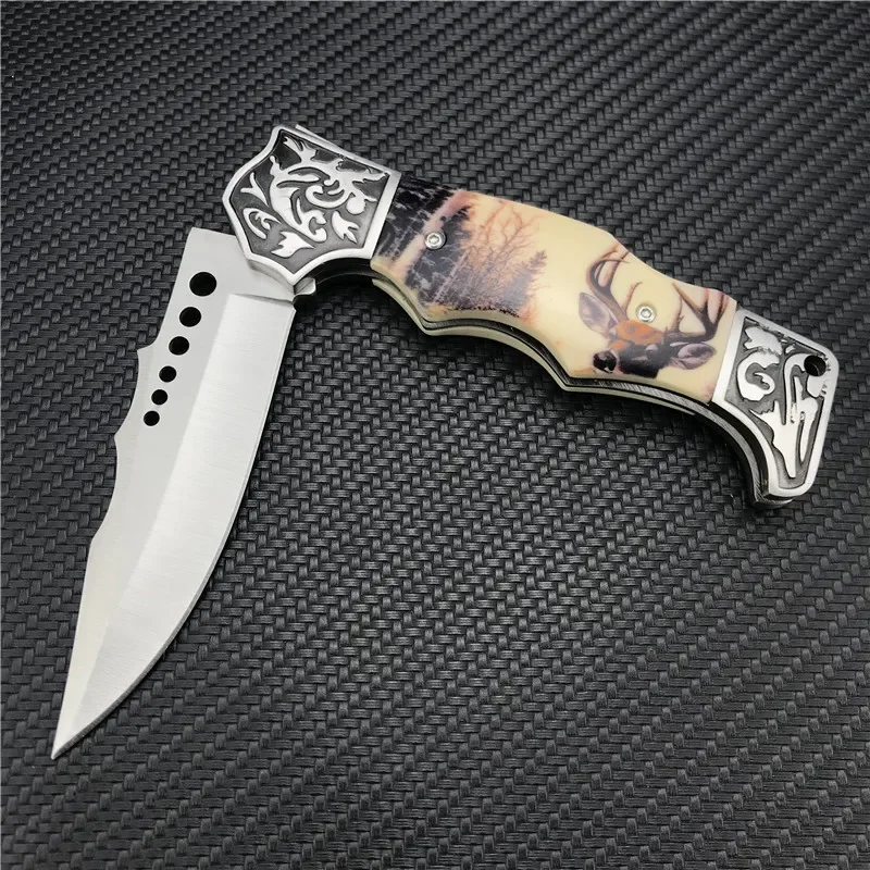 High Quality Folding Pocket EDC Knife 5cr13mov Blade Sika Deer Resin Handle Outdoor Camping Hunting Tool Tactical Defense Knives