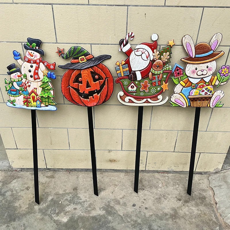 Garden Holiday Decorations Christmas Halloween Easter Outdoor LED Lights PVC Plastic Sign