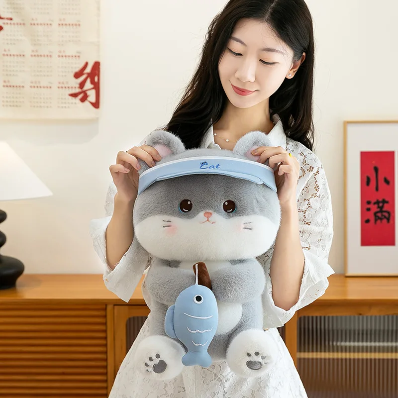 Engraçado peluche de gato de pesca ganancioso – brinquedo de pelúcia fofo boneca macia huggable para conforto, presente de aniversário perfeito para ele/ela
