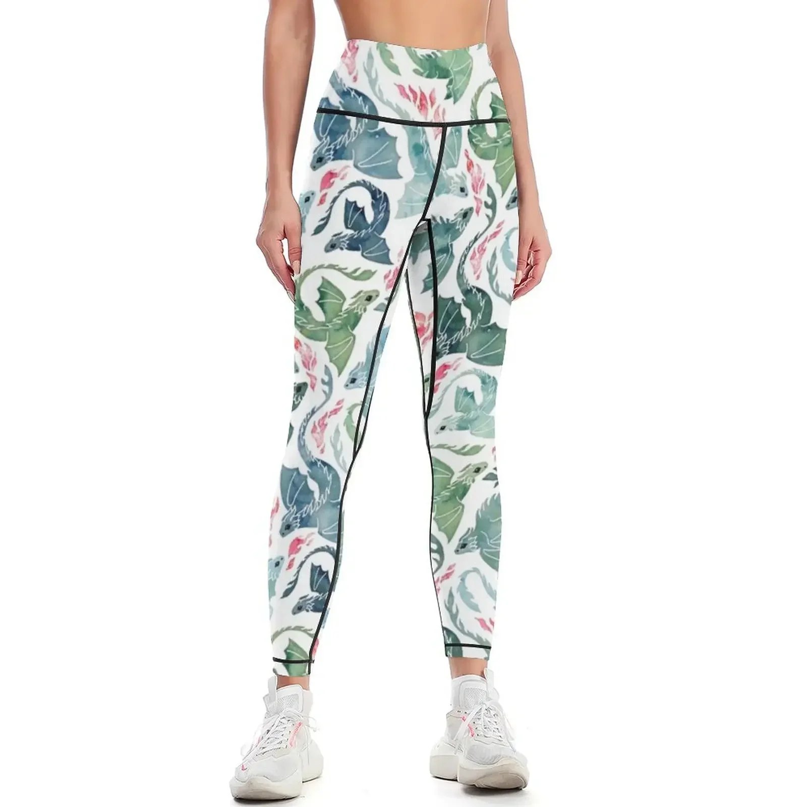 

Dragon fire blue & green Leggings flared push up fitness Women's push up active wear Womens Leggings
