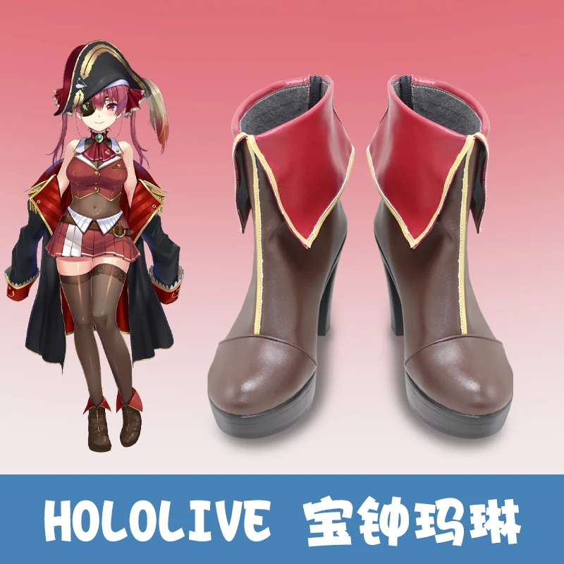 Houshou Marine Vtuber Hololive Cosplay Shoes Handmade Faux Leather Boots Carnival Party Halloween Boots Custom Made