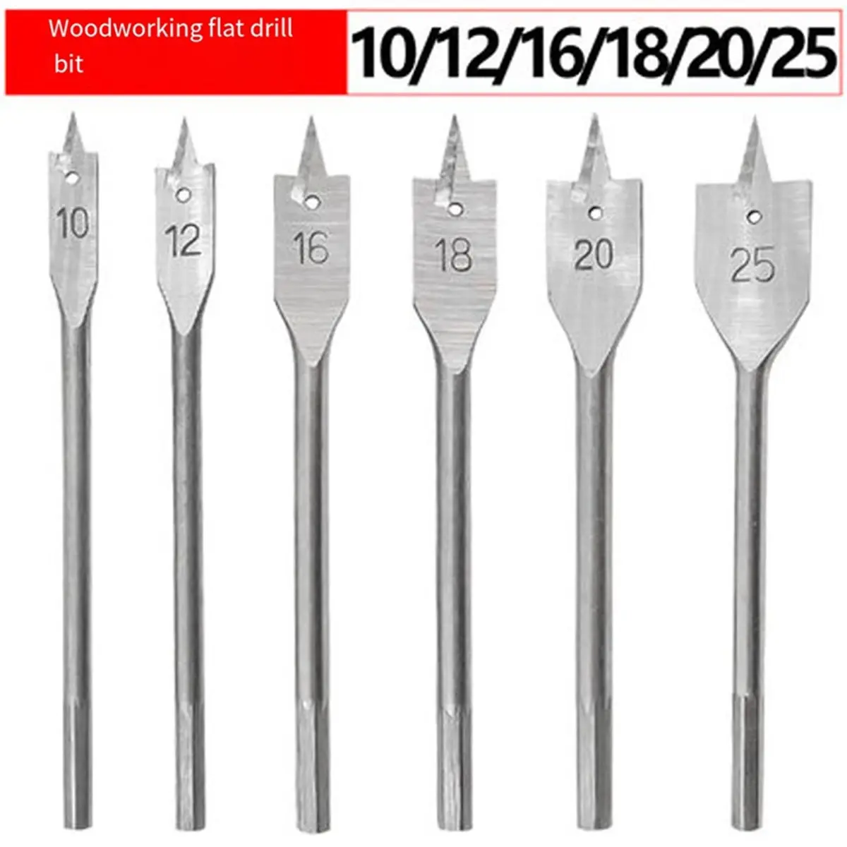 【UPGRADED VERSION】6Pcs Flat Spade Drill Bit Set 10-25mm Three Point Positioning Carpentry Boring Bits for Door Lock Hole Opening