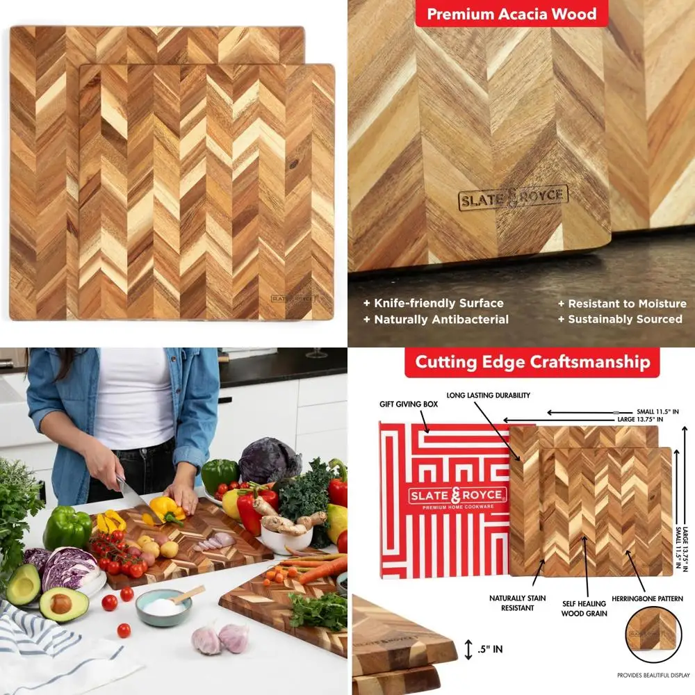 

Набор разделочных досок из дерева акации с узором «елочка» — кухонные доски в подарочной упаковке, большие и маленькие