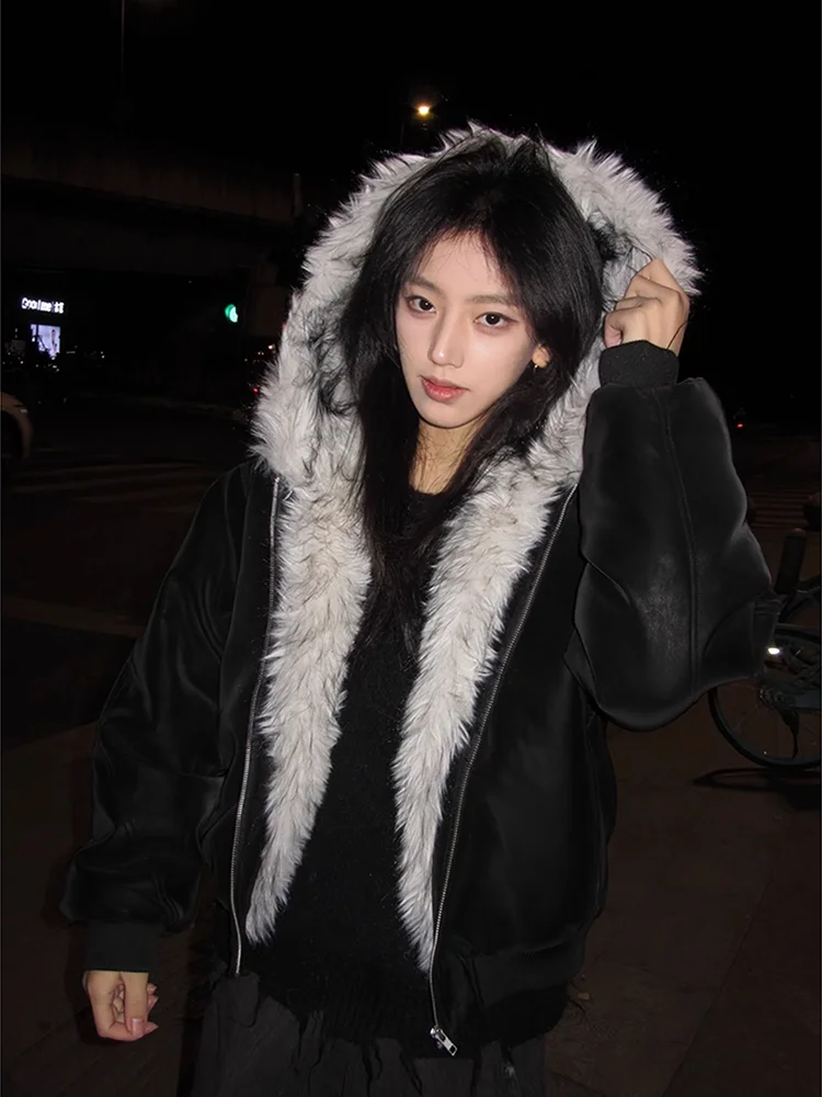 

Утепленная зимняя куртка из искусственной кожи с капюшоном в американском стиле для мужчин, молодежная модная верхняя одежда с узором «Зимний лед»