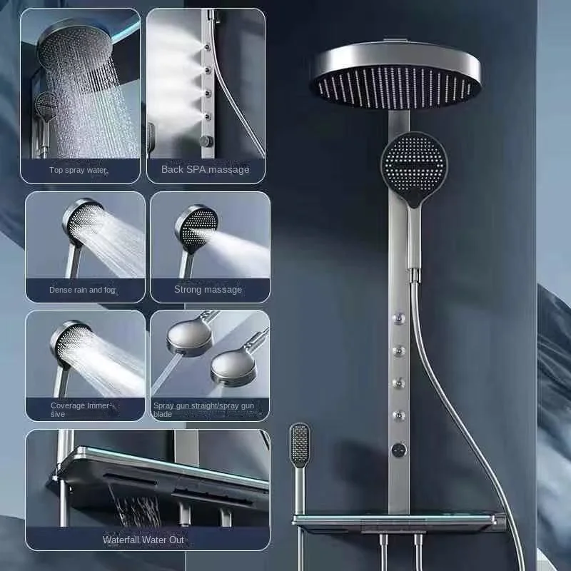 Intelligent Constant Temperature Shower Head Set Copper Body Pressurized Water Outlet Chrome Plating Process With Waist Spray