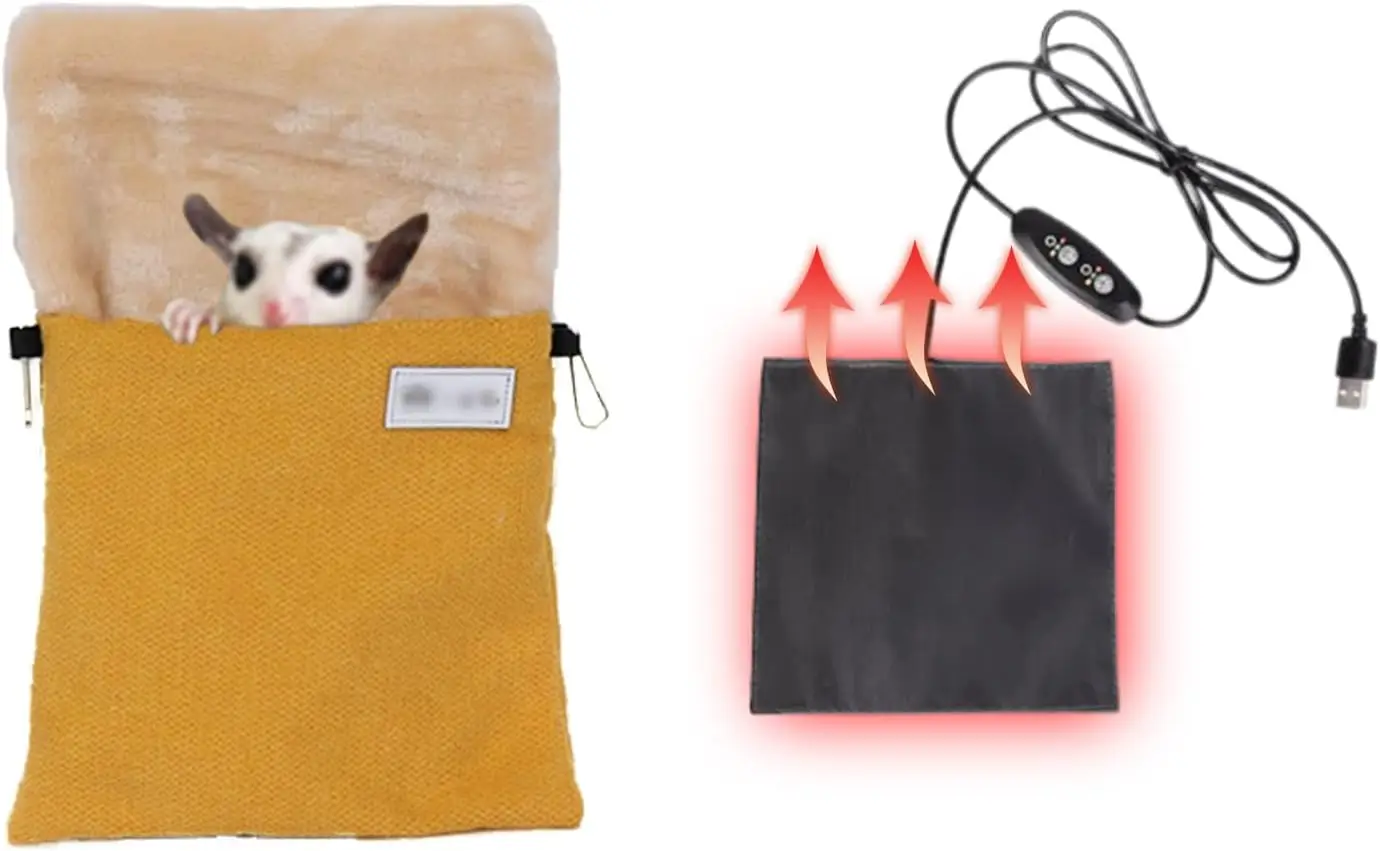 

Hamster Hideout Winter Bed - Cozy Pet Cage Accessory Heating Pad & Hanging Hammo Small Animals Syrian Sugar Gliders Chinchillas