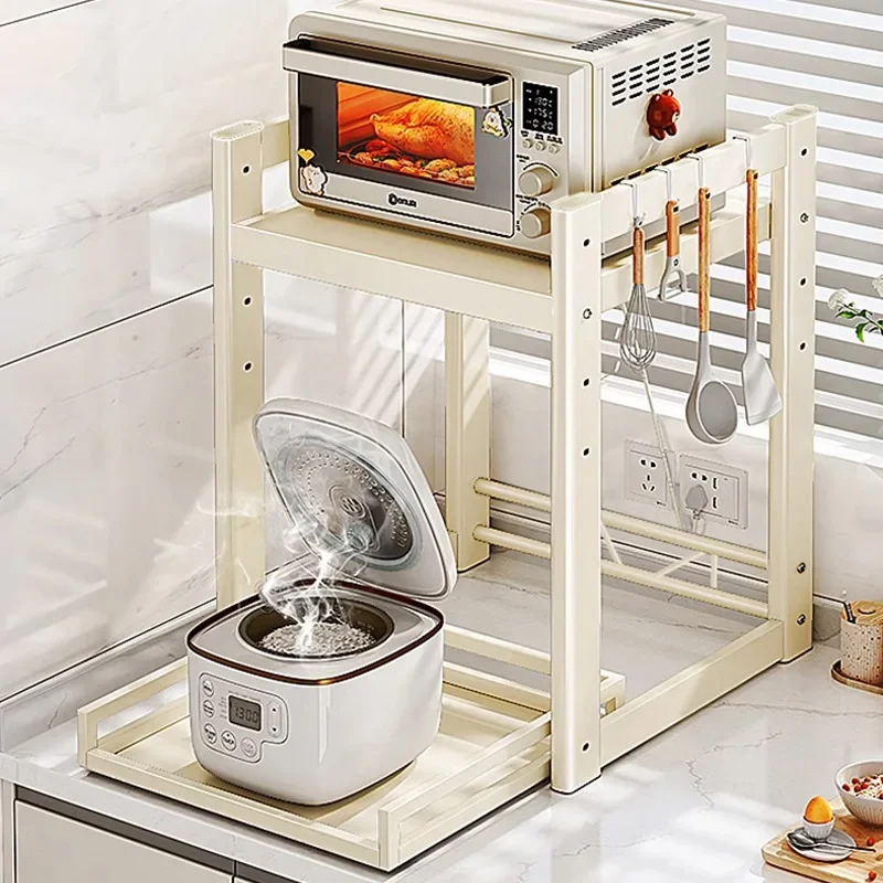 

Кухонная рисоварка, стеллаж для хранения рисоварки, бытовая многофункциональная двухслойная выдвижная полка для хранения микроволновой печи