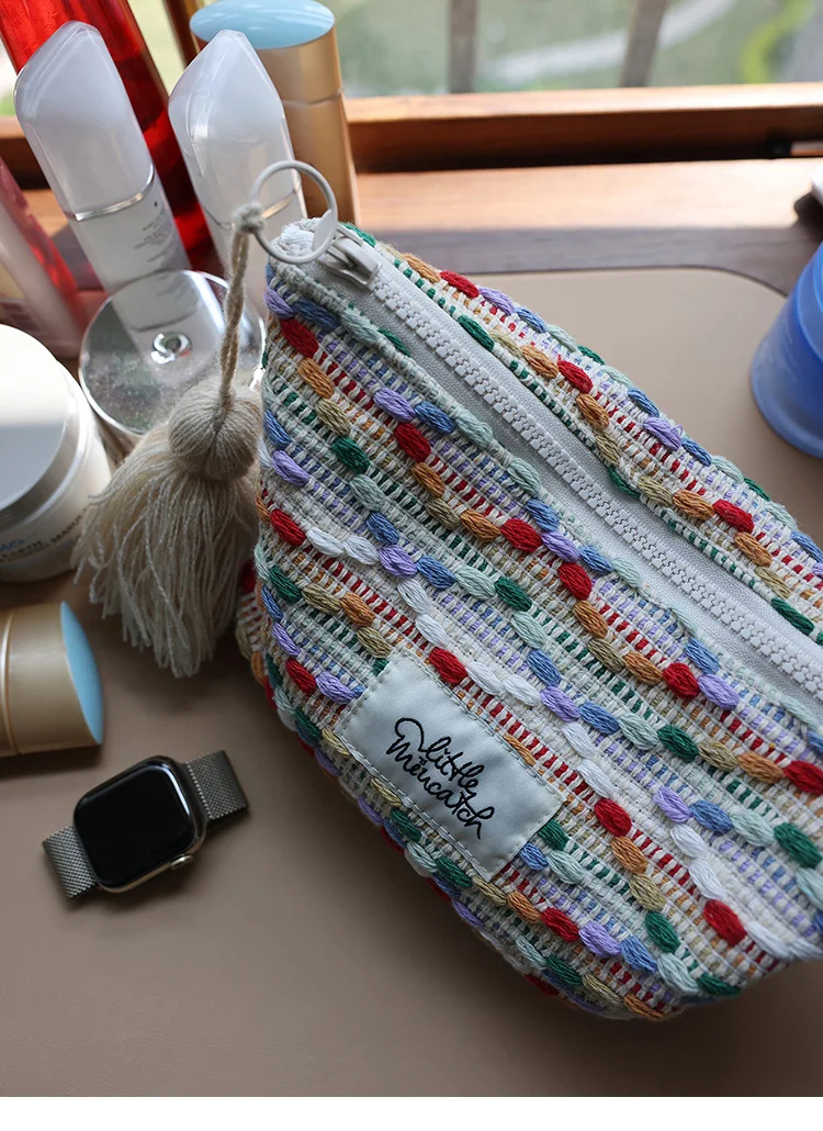 Rainbow Jelly Bean Style Makeup Bag Letter Printed Decorated Fashionable Cosmetic Storage Bag