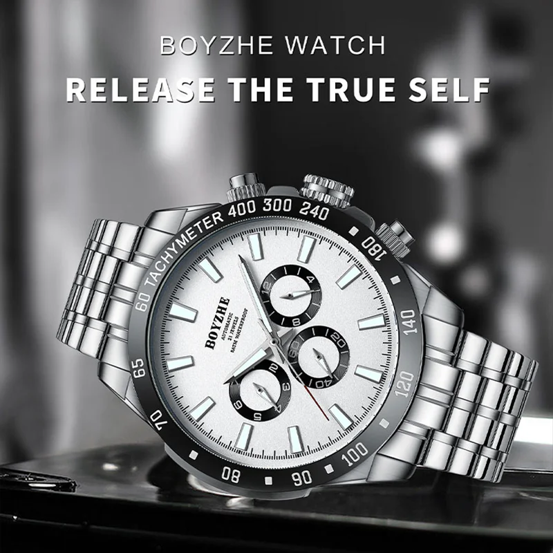 BOYZHE, reloj de lujo con movimiento automático para hombre, relojes luminosos resistentes al agua para hombre, relojes de pulsera mecánicos de acero inoxidable para hombre,reloj hombre