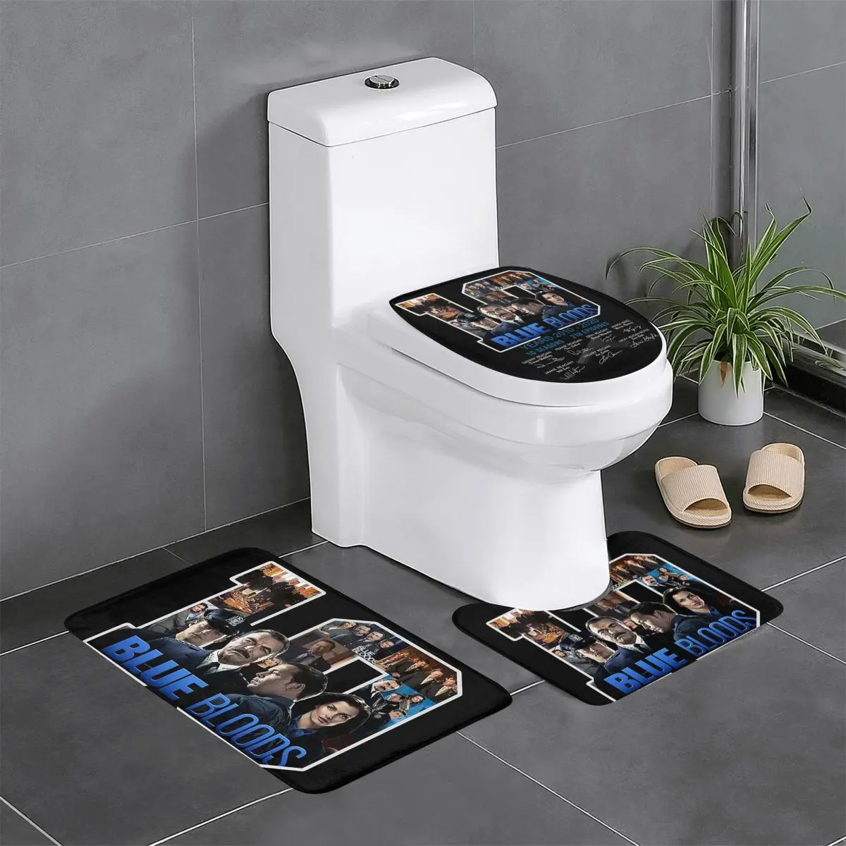 الأزرق الدم العام 2010 - 2020 10 مواسم 3 قطعة حمام حصيرة الحمام مجموعة غطاء المرحاض غطاء ديكور المنزل عدم الانزلاق السجاد سجادة أرضية