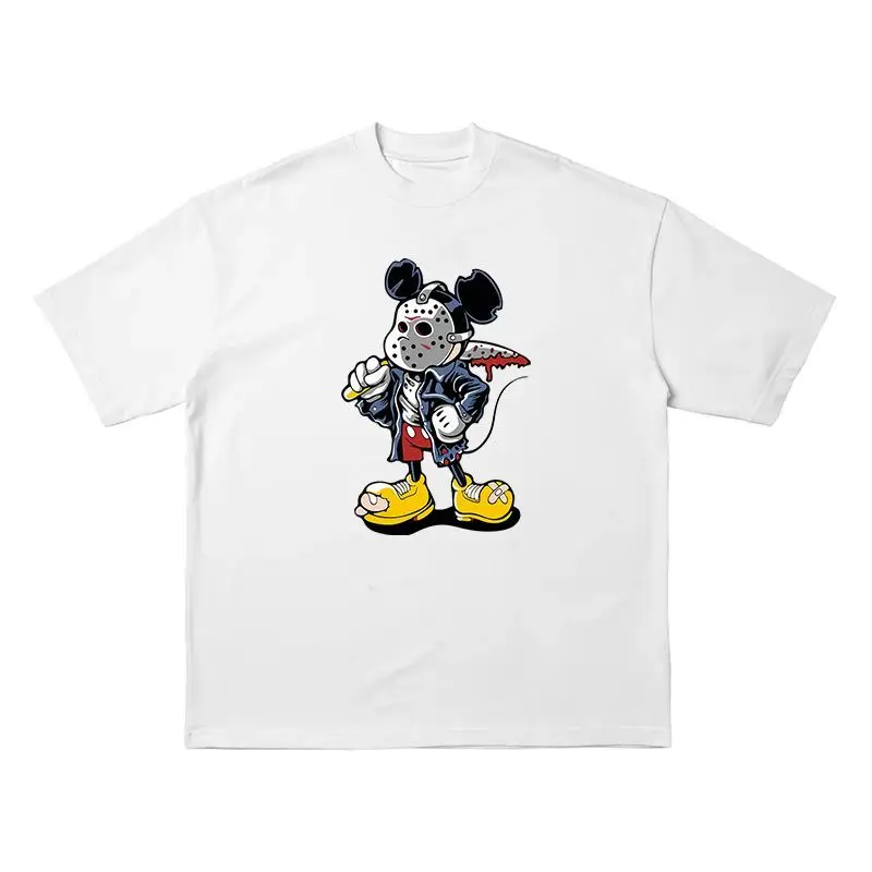 

Cool Cartoon American Short-sleeved Men's and Women's Summer High Street Tide Disney Mickey Print Couple Loose T-shirt Top