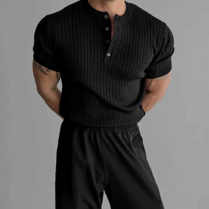 Summer Short Sleeved T-shirt Men Slim Fit Fashion Casual White T Shirt Men Streetwear Korean Black Button T Shirt Mens Top M-3XL