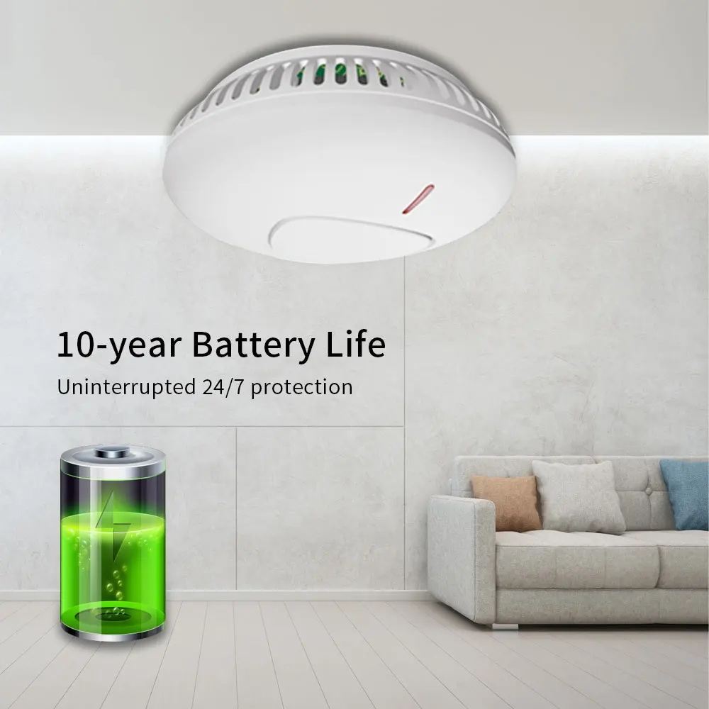 10 Jaar Levensduur Batterij Rookmelder Fire Alarm Sensor EN14604 Gecertificeerd 85dB Hoge Decibel Lage Voltage Alarm Security System