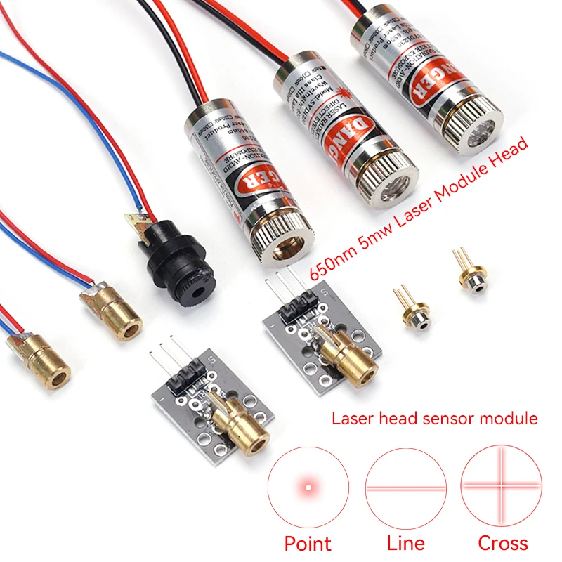 5pcs 650nm 5mW Industrial Class Laser Module Head - Focusable Point/Line/Cross Glass Lens Adjustable Laser Diode for Variou