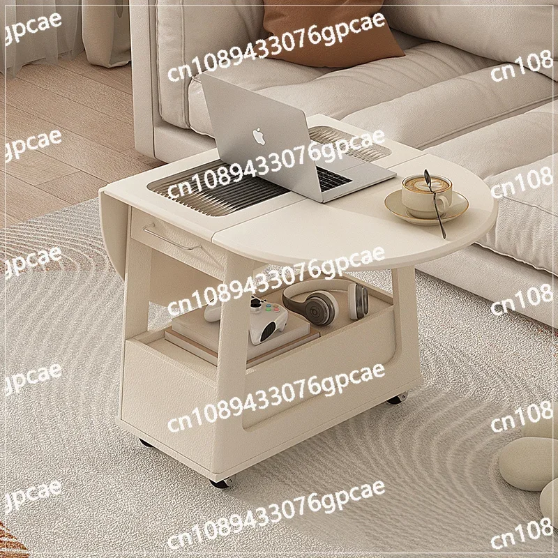 Wind Foldable Coffee Table Side Table Simple Modern Small Apartment Solid Wood Living Room Mobile Round Table Balcony Trolley