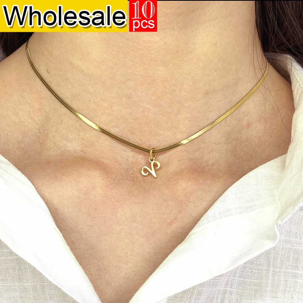 10PCS Wholesale 2024 Women's Necklace Stainless Steel 12 Zodiac Zodiac Golden Pendant Necklace Birthday Gifts