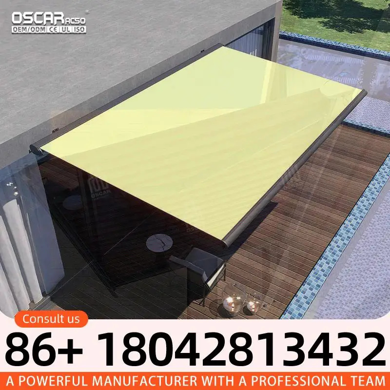Waterproof Windproof Retractable Folding Arm Motorized Zip Track Window Awnings Blackout Roller Patio Blinds Retractable Awning