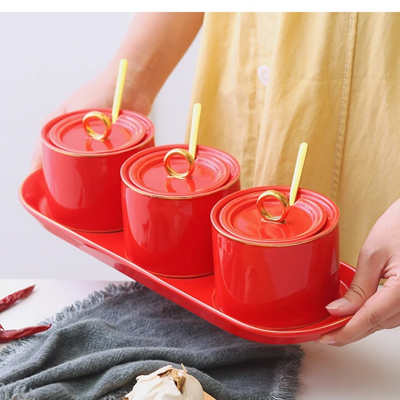 

Ceramic Seasoning Jar Combination Set Soy Sauce Vinegar Bottle Kitchen Supplies